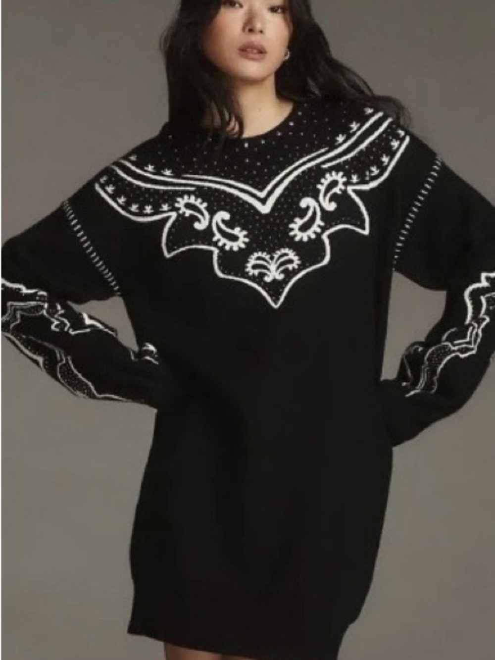 Anthropologie Maeve Studded
Black White Sweater Dress
Stretch NWOT Small